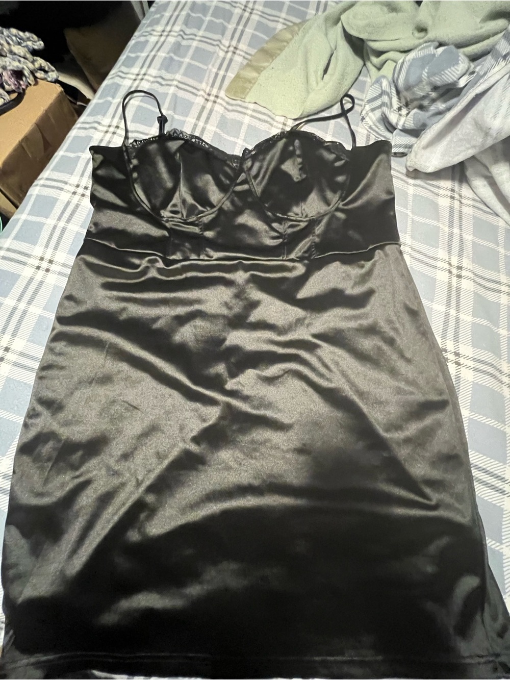 SHEIN Black Satin Bustier Mini Dress